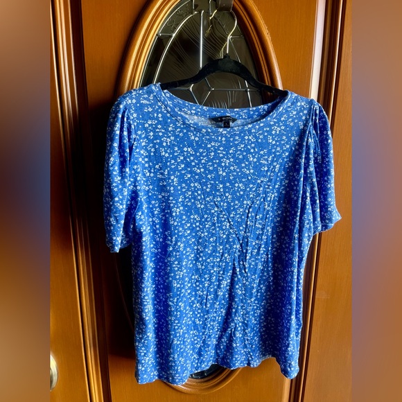 Banana Republic Tops - Banana Republic Women’s Blue Floral Crewneck Top With Balloon Sleeves Size Large